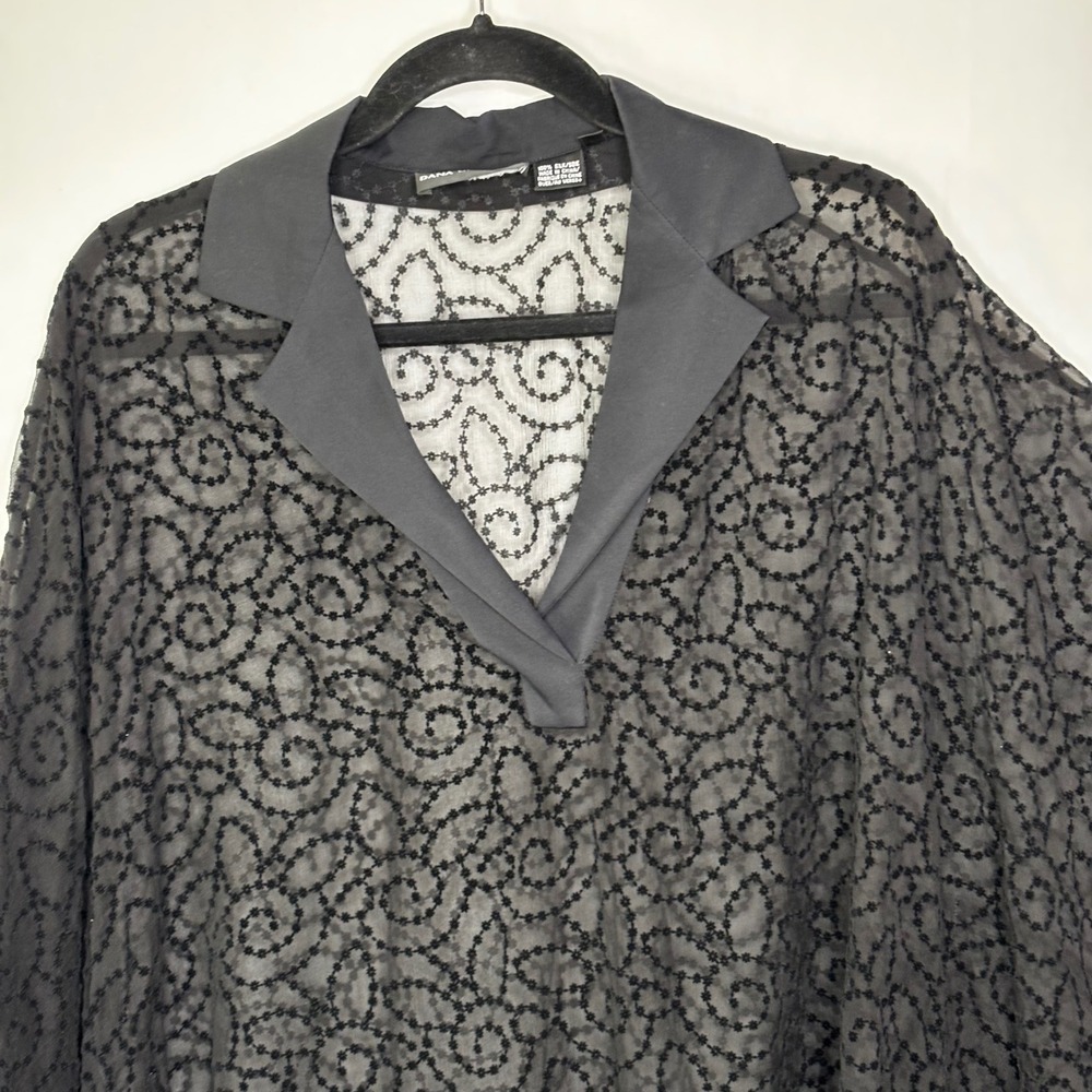 Whimsy Goth Silk Sheer Batwing Tunic Top Women Size M Black Embroidered‎ Poncho - Picture 4 of 9